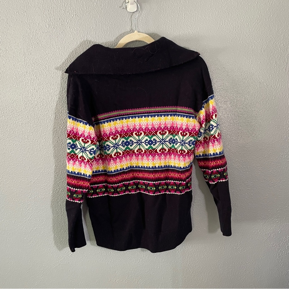 Talbots Navy Multicolored Pattern Knit Quarter Zi… - image 2